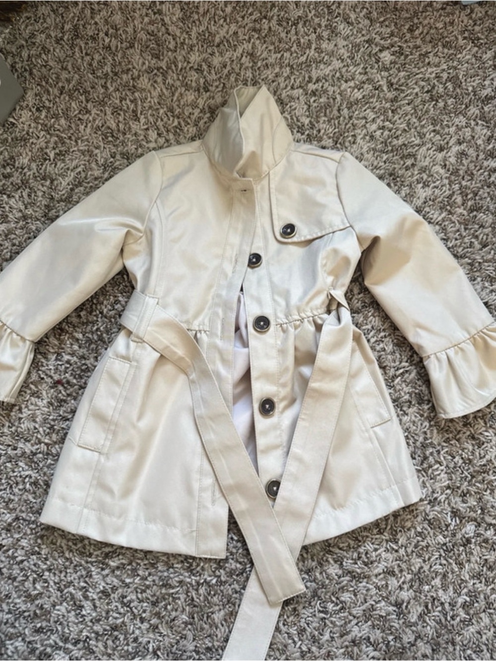 Tahari Girls' Cream Trench Coat with Belt and Ruffle Sleeves